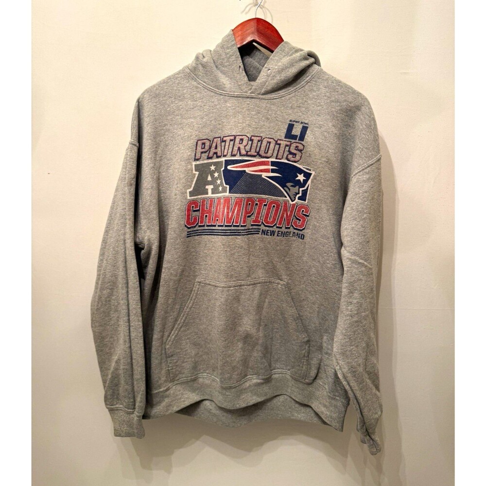 Gildan New England Patriots Super Bowl LI Champions Pullover Hoodie Gray Size L
